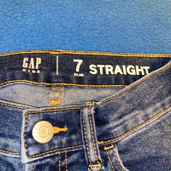 Gap denim size 7 regular stretch straight jeans fake button - Picture 3 of 5